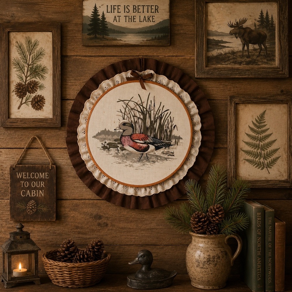 Handmade 10"  Mallard Duck Hoop Art Rustic Cabin Lake House Wall Decor